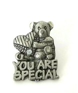 VTG Pewter Jewelry Teddy Bear Heart You Are Special Lapel Pin Monarch Cr... - $11.14