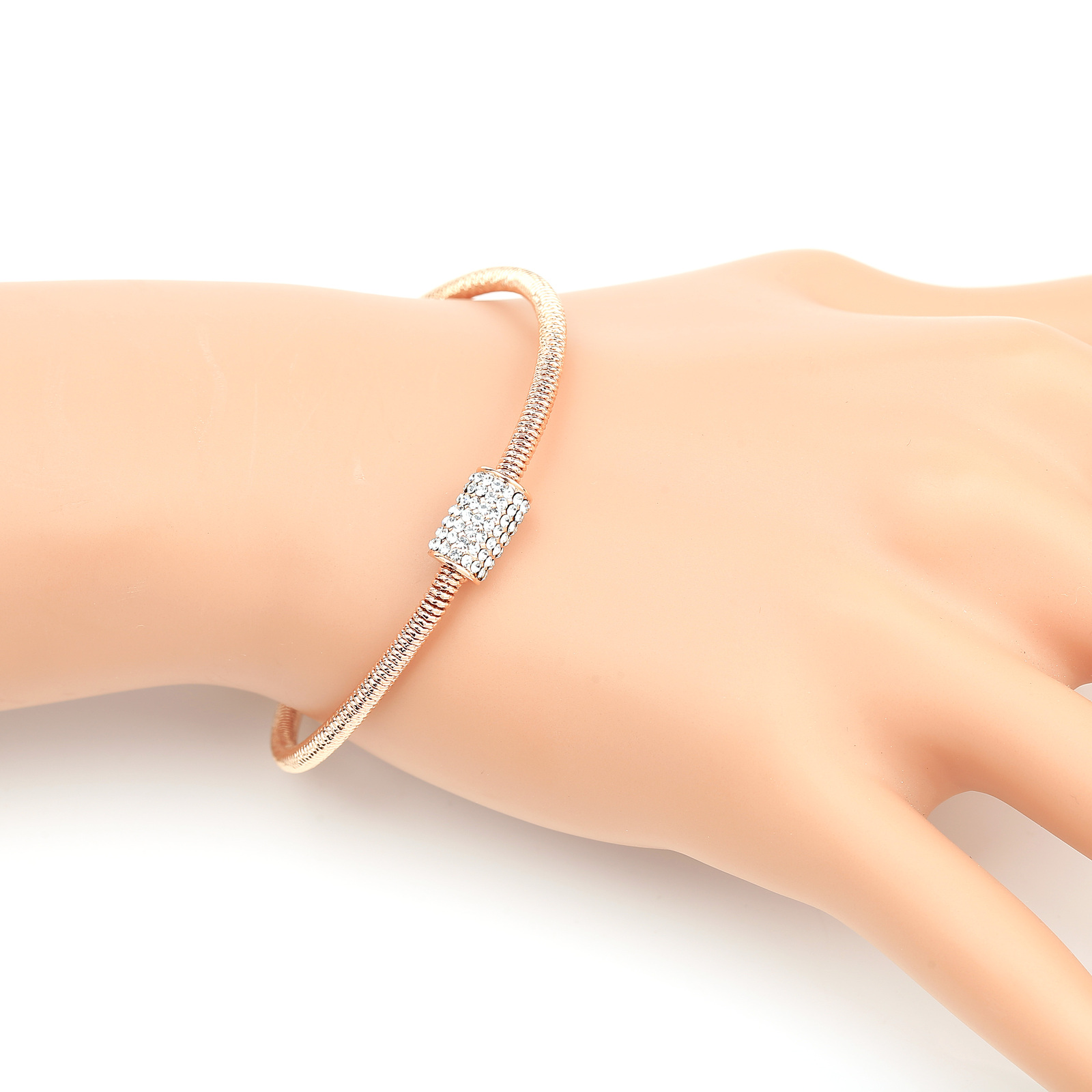 rose tone wrap bangle bracelet with swarovski style crystals