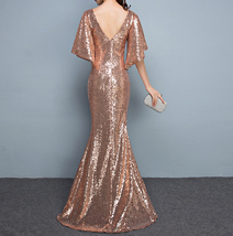 Rose Gold Sleeves Sequin Dress Gold Maxi Long Plus Size Mermaid Sequin Dress NWT image 2