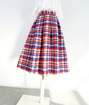 Women Purple PLAID Pleated Skirt Winter Pleated Plus Size Plaid Skirt w. Pockets image 10