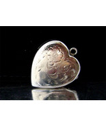 Vintage Sterling Heart Locket 2 Picture Bright Cut Etched Pendant Signed - $26.00