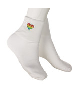 Rainbow Heart Bobby Socks - w Embroidered Appliques - Womens Novelty Socks 9-11 - $12.00