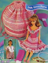 3X Barbie 11-1/2" Doll Dress In Purse Tote Duffel Shoulder Bag Crochet Patterns - $11.99