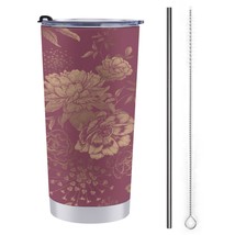 Mondxflaur Classic Floral Retro Steel Thermal Mug Thermos with Straw for... - $20.98