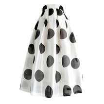 Summer Organza Polka Dot Midi Skirt Outfit Women A-line Midi Pleated Party Skirt