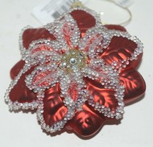 Ganz Midwest Gift 157319 Red Gold Poinsettia Flower Glass Ornament Set of 3 image 2