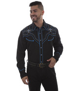 Men&#39;s Western Shirt Black Long Sleeve Rockabilly Country Cowboy Cross Em... - $87.38