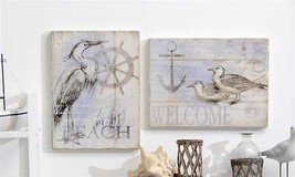 Nautical Wall Plaques Set of 2 Beach Cottage Welcome Bird Anchor Captain Seaside