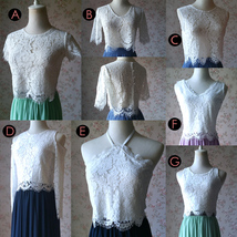 Short Sleeve White Lace Crop Top Round Neck Lace Plus Size Bridesmaid Top image 5
