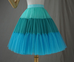 Women Knee Length Puffy Tulle Skirt Mint Green Blue Layered Tulle Skirt A-Line image 3