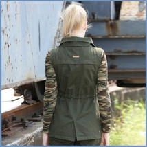  Army Green Cotton Denim Zip Up With Adjustable Drawstring Waist Vest Jacket   image 2