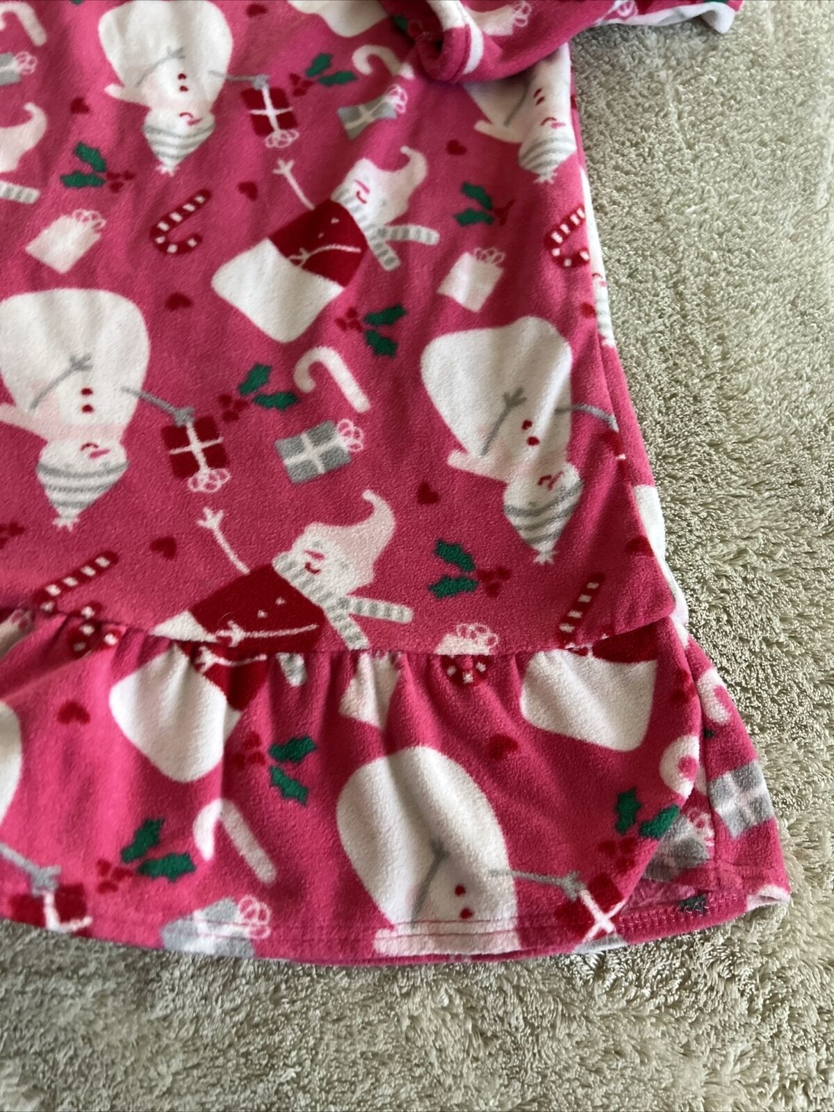 Gymboree Girls Pink White Snowman Christmas Presents Fleece Nightgown 5-6