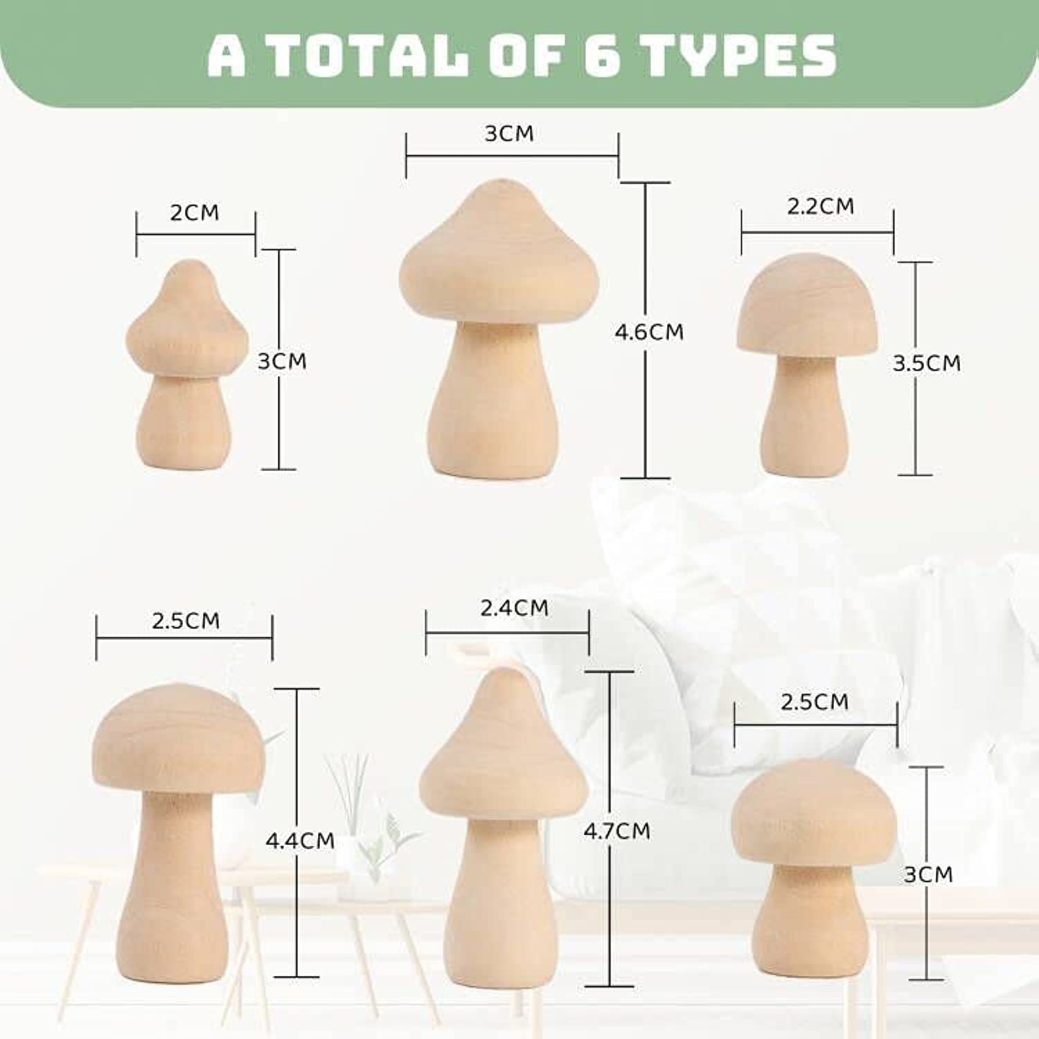 24 Pieces Unfinished Wooden Mushroom Mini Wood Mushrooms Natural
