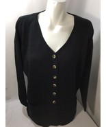 Express Tricot Women Blouse Button Up V-neck Black Long Sleeve Cotton Si... - $22.67