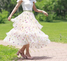 Floral Tiered Tulle Skirt Outfit Summer Holiday Long Tulle Skirt Plus Size image 5