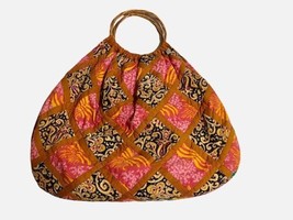 Vintage NEW Large Handmade Vegan Bag Tote Pink Red 100% Cotton 24x17" Thailand image 2