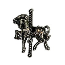Vintage Danecraft Carousel Horse Brooch Pin Silvertone Rhinestone Sparkle Signed image 2