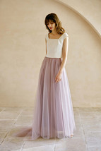 Gray High Waisted Maxi Tulle Skirt Wedding Tulle Skirt with Train Plus Size WM12 image 11