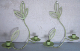 PartyLite Set of 2 Floral Green Sconces Wrought Iron Wall Mount Candle H... - $14.82