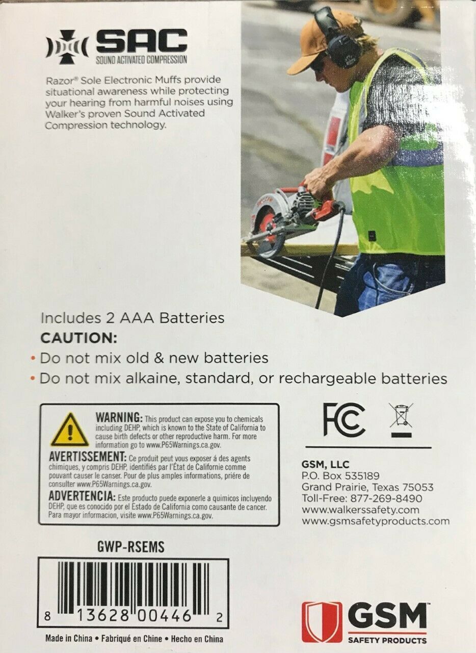 Walker's Razor Sole Slim Electronic Ear Muffs Black Range