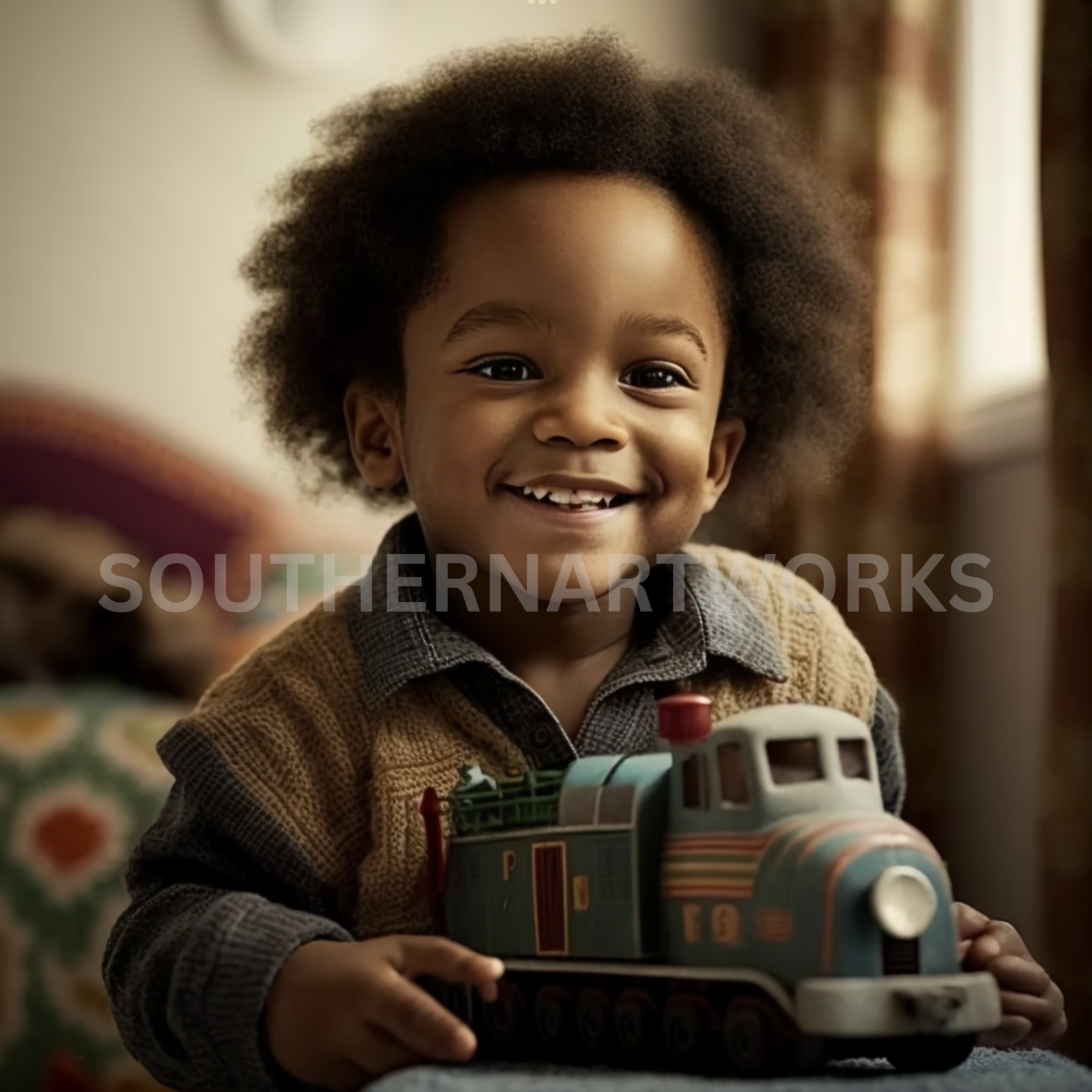 Primary image for African-American Toddler Boy With toy train  #2 OF 4 in this collection