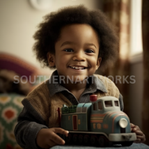 African-American Toddler Boy With toy train  #2 OF 4 in this collection - $1.99