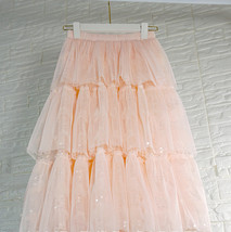 Blush Layered Tulle Skirt Outfit Midi Tiered Tulle Skirt Plus Size Holiday Skirt image 3