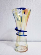 Art Glass 8&quot; Vase w/End of Day Splatter, Cobalt Blue Trailing *READ DESC... - $12.86