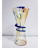 Art Glass 8&quot; Vase w/End of Day Splatter, Cobalt Blue Trailing *READ DESC... - $12.86