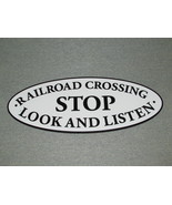 Railroad Crossing Oval Sign Stop Look Listen Wood Sign - $24.95