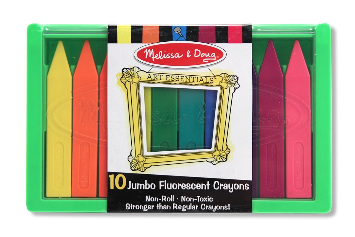 Melissa & Doug Jumbo Triangular Crayons - 10-Pack, Non-Roll, Flip-Top Case  