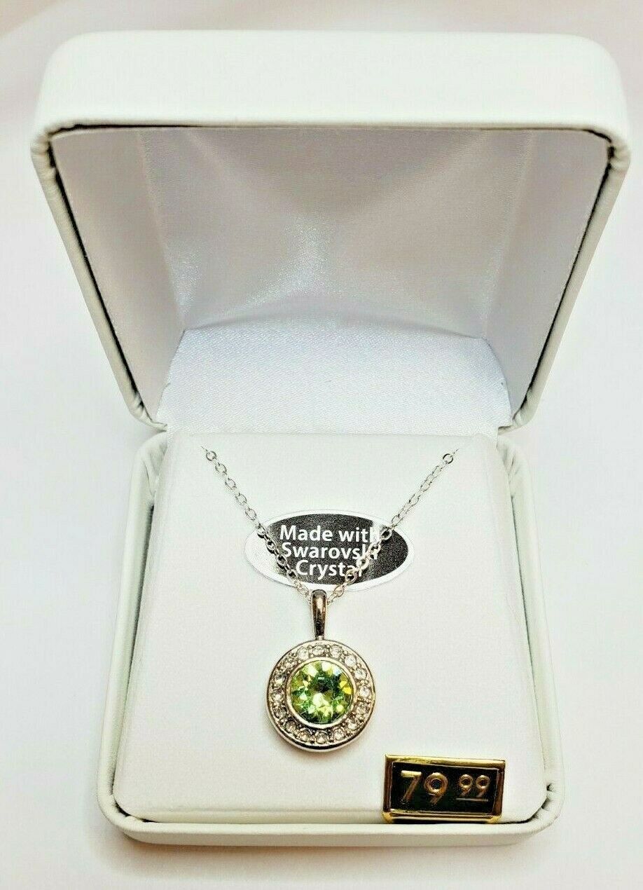 crystals from swarovski halo necklace in rhodium overlay august peridot green