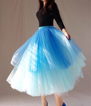 Women Blue Layered Tulle Skirt Blue Puffy Tulle Skirt Outfit Custom Plus Size 