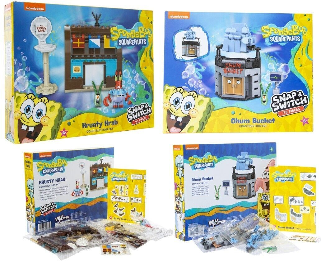 Spongebob Squarepants HUGE CONSTRUCTION 2 SET BUNDLE Krusty Krab Chum ...