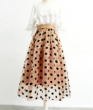 Summer Khaki Polka Dot Skirt Outfit Women A-line Organza Midi Pleated Skirts image 1