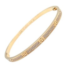 Cartier 18k Yellow Gold Love Pave Diamond Small Bangle Bracelet Size 18 ... - $24,000.00