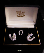Vintage Good Luck Cufflinks - rhinestone horseshoes - silver tie tack - wedding  - $165.00