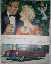 1956 Cadillac Vintage Print Ad Coupe Husband Wife Christmas Tree Keys Giftbox - $9.76