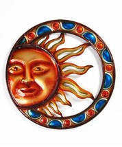 Celestial Sun Face Wall Plaque Astrology 19.75" Diameter Round Metal Orange Blue