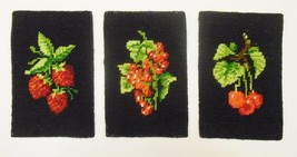 SUMMER FRUIT set of 3 Small Needlepoint Embroidery ART Pieces Completed ... - $34.95