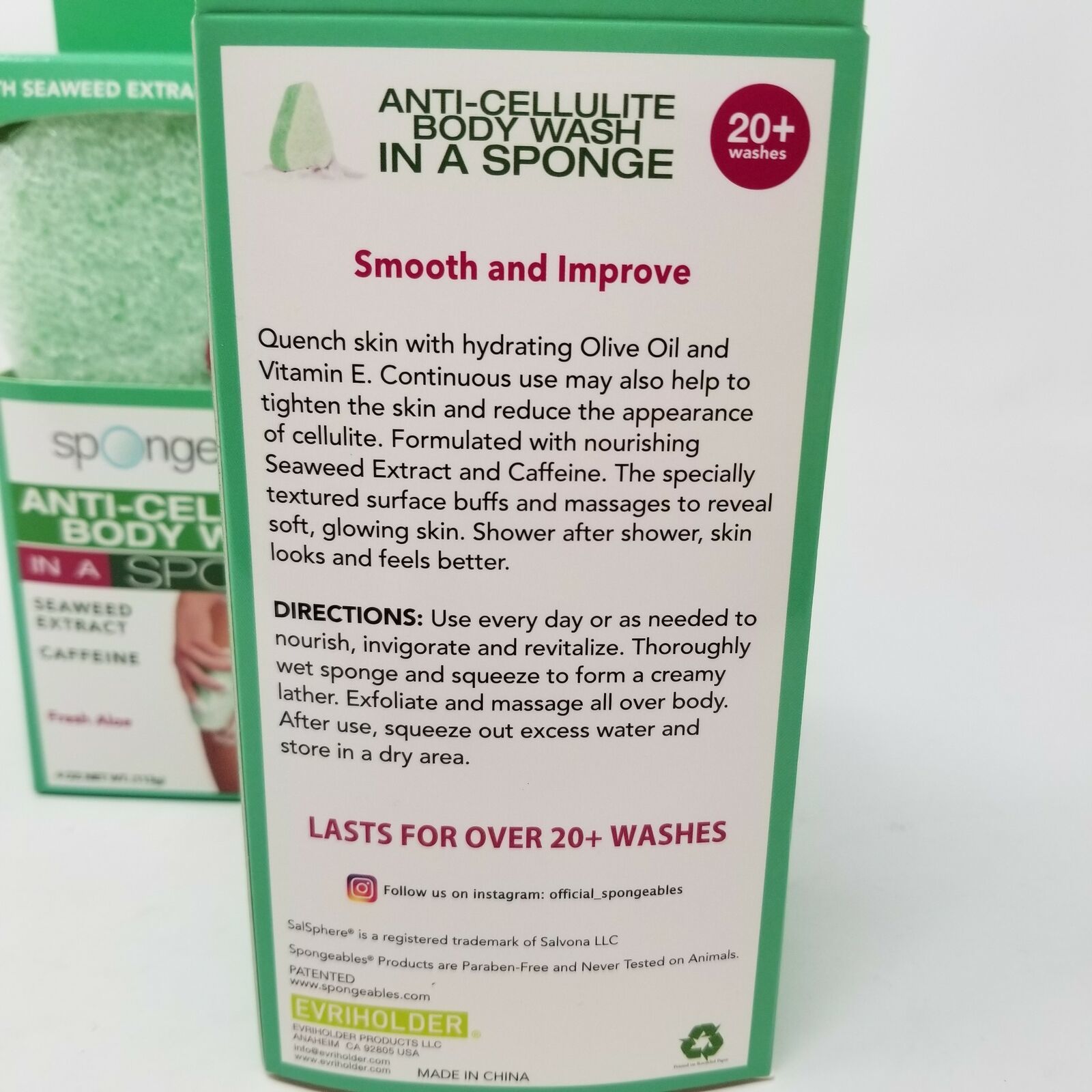 Spongeables Anti Cellulite Body Wash in Sponge Fresh Aloe Scent 4 oz. 2