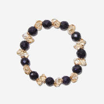 Handmade Blue Sandstone Beads Crystal Bracelet - Starry Twilight Elegance - $39.99