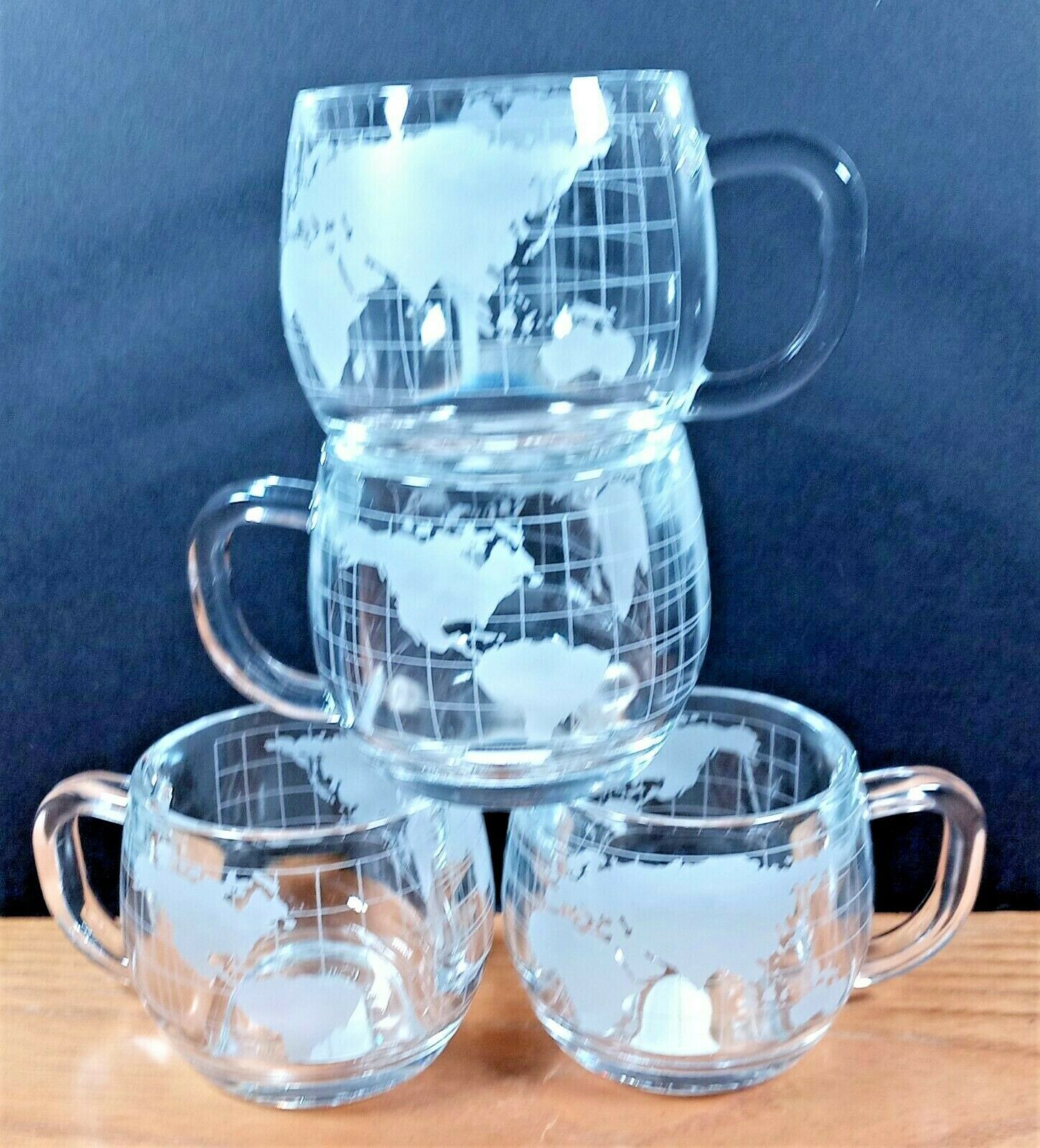 Vintage Glass Coffee Mug Set Of 4 Clear Embossed Tea Cup Iced