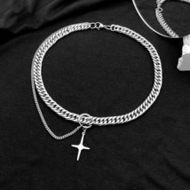 Hip-hop Tide Brand Silver Color Stainless Steel Thick Cuban Chain Cross Star Pen - $24.52