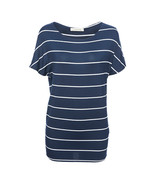 Korye Women&#39;s Short Sleeve Soft Lightweight Navy Striped Dolman Top - S - $45.53