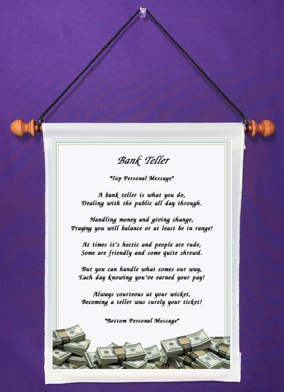 Primary image for Bank Teller - Personalized Wall Hanging (859-1)