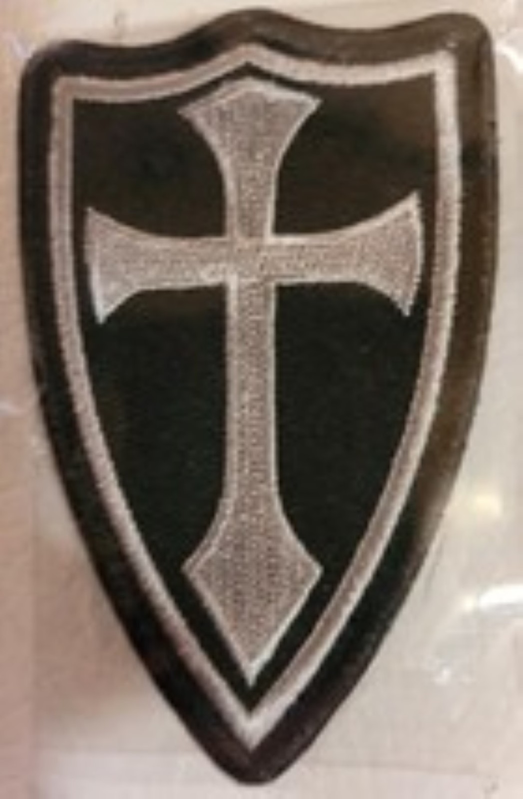 Knight s templar white cross on shield patch  large 