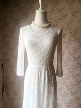 Ivory White Lace Dress, Long Sleeve Boho Wedding White Lace Dress-Dressromantic image 2