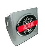 fire firefighter red black oval logo emblem chrome brushed trailer hitch... - $72.19