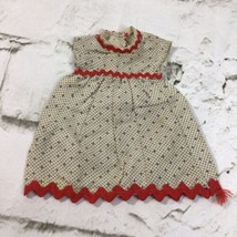 Vintage Baby Doll Dress Beige Red Trim Black Polka Dots Handmade - $9.89